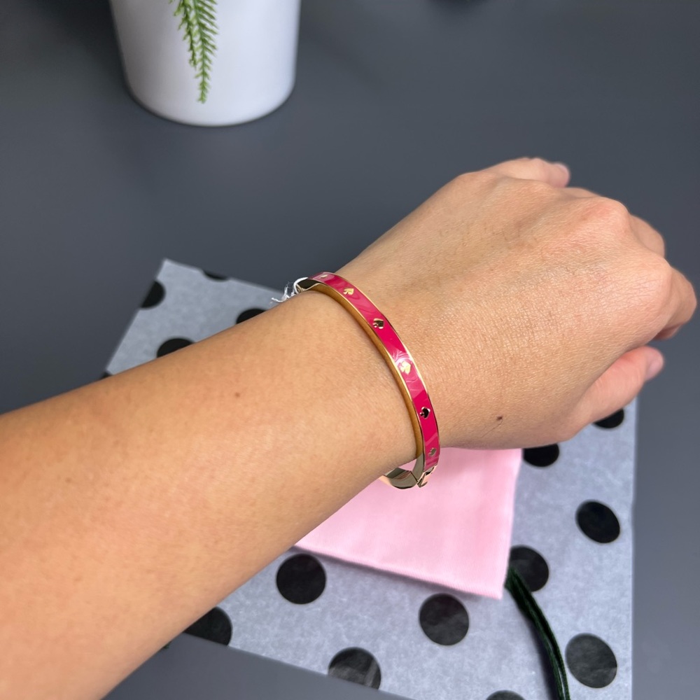 Kate Spade Spot The Spade Enamel Hinged Bangle Bracelet Bright Rose